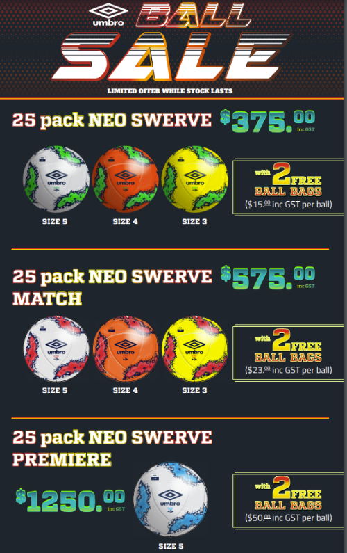 UMBRO Neo Swerve Range- 25 Balls Plus 2 FREE Ball Holders