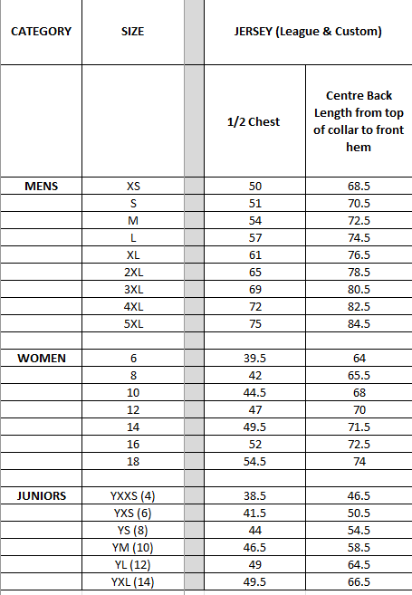 UMBRO JERSEY SIZING